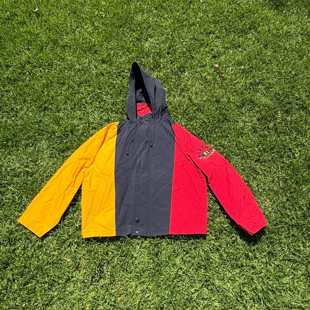 Vintage 90's NAUTICA Reversible Men's Jacket COLOR BLOCK with Hidden Hood XLarge